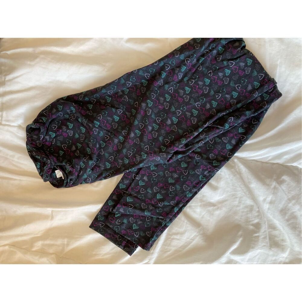 LuLaRoe Womens OS Heart Print Leggings Black Multi Color Sketched Hearts Stretch